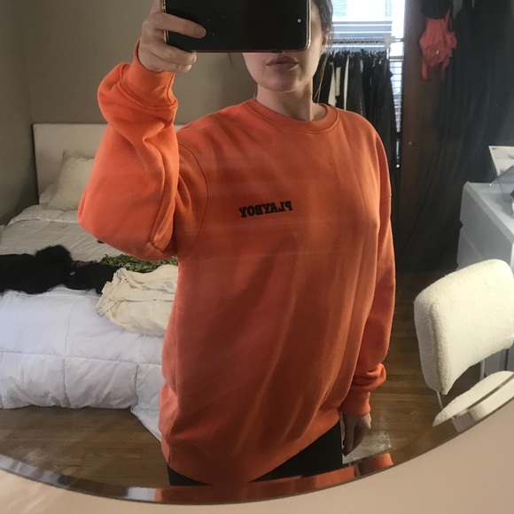 Missguided Sweaters - OVERSIZED MISSGUIDED x PLAYBOY ORANGE SWEATSHIRT